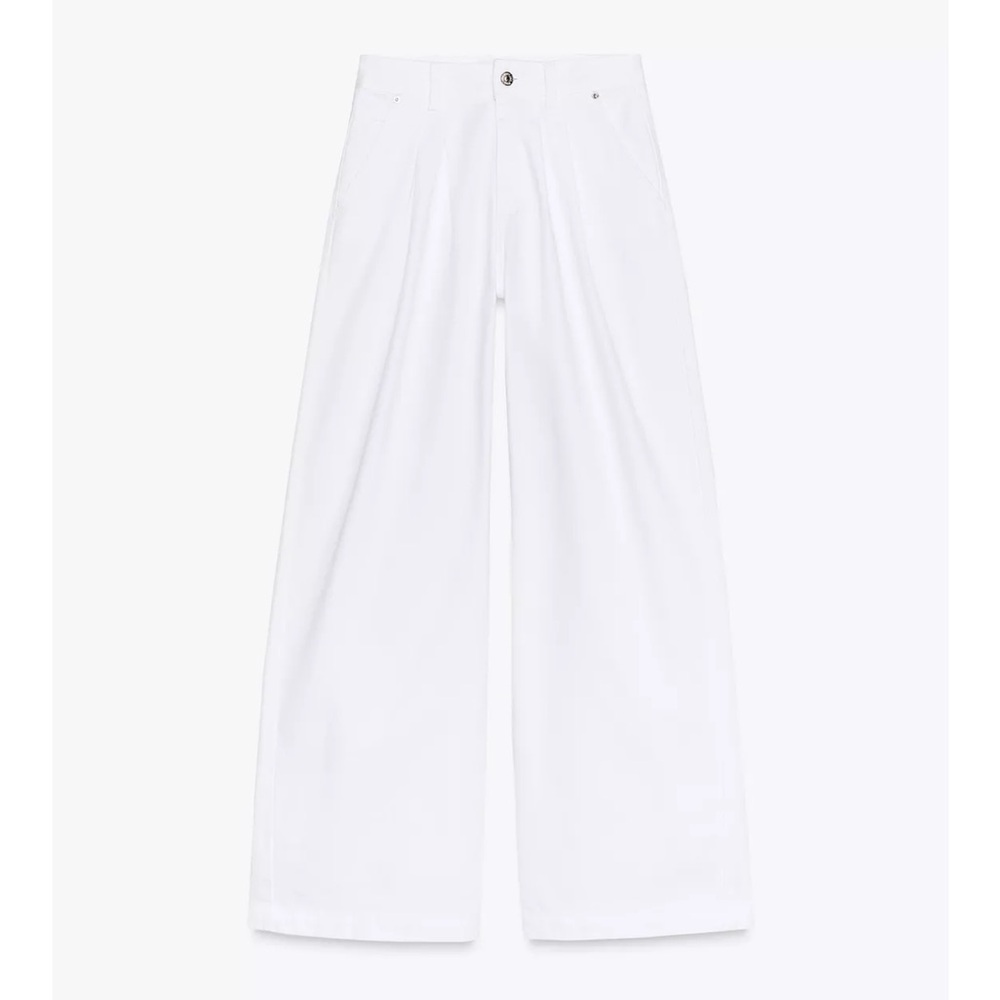 Zara NWT mid rise wide leg pleated pants white 7484/052